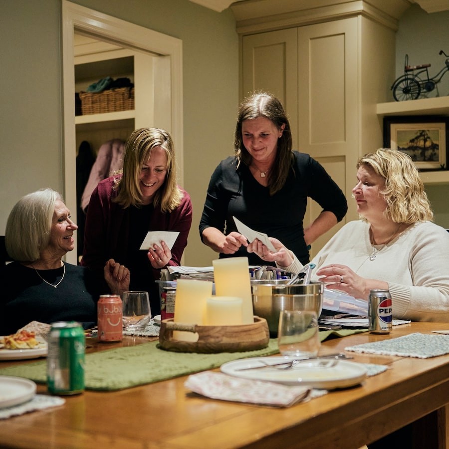 From left to right: Joyce Gillespie, Karen Smith, Lesia Castellano, Laura Zulauf and Ali Ryan (not pictured) have met nearly every month since 2007. Missing from this night's dinner was their friend, Jill Block.
