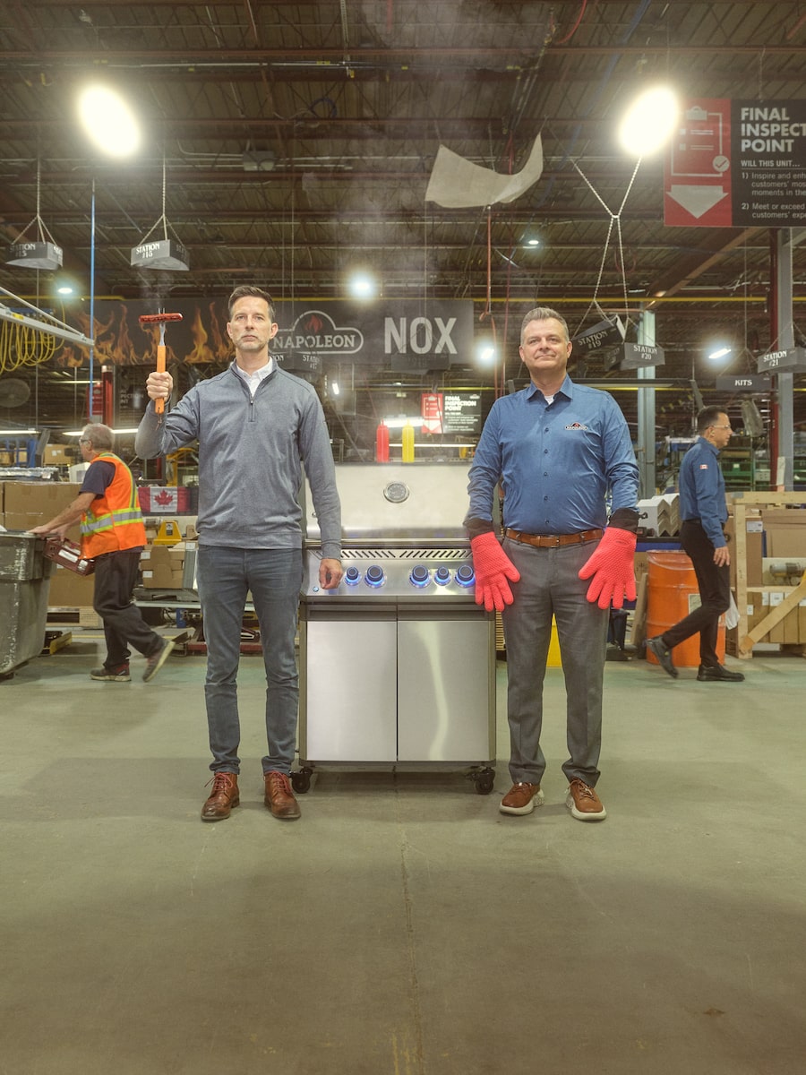 Napoleon BBQ co-CEOs Stephen (left), and Chris Schroeter at the company's Barrie, Ont. headquarters in April, 2025. The brothers took over as CEOs  of the family business in 2018