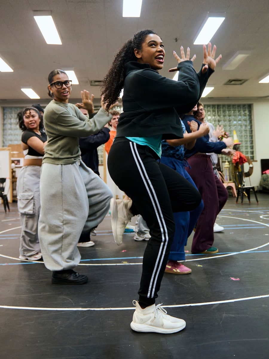 Vanessa Sears rehearses with fellow cast members for the new Mirvish production of & Juliet.