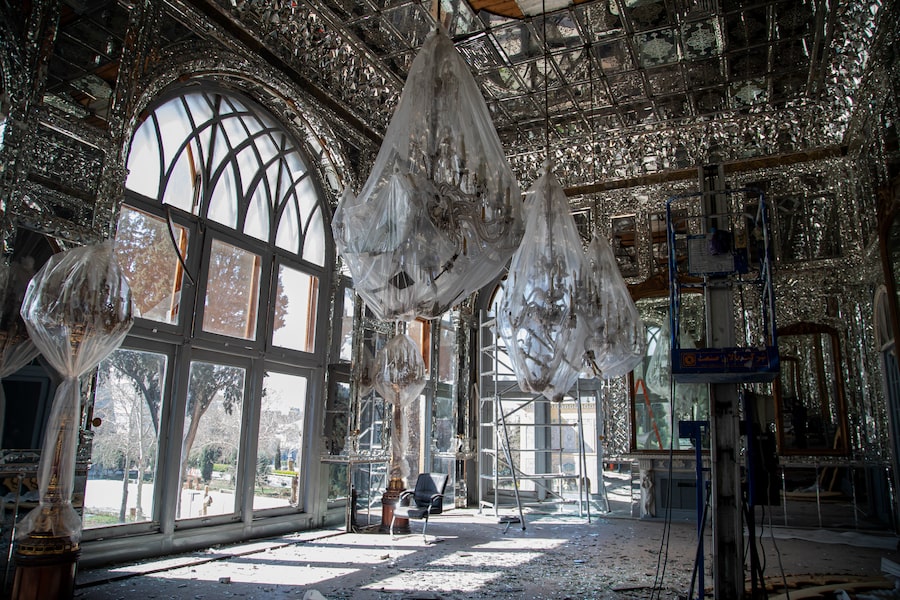 During a government-led press tour of the Golestan Palace on March 3, the Tehran complex had broken windows, debris on the floor and other signs of damage from air strikes that began a few days earlier.