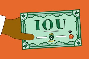 An illustration of a hand holding an IOU