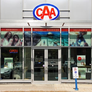 Ottawa, Canada May 22, 2024: CAA Travel Agency office on Clyde Ave. The Canadian Automobile Association is a federation of eight regional automobile associations in Canada founded in 1913. The associations (clubs) provide roadside assistance, auto touring and leisure travel services, insurance services, and member discount programs.