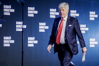 Tim Hodgson, Minister of Energy and Natural Resources, at the Global Energy Show in Calgary on Tuesday. Mr. Hodgson made the case for both oil and gas pipelines from Alberta to the West Coast.