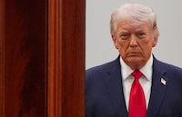 President Donald Trump arrives from the Blue Room to speak about the Iran war from the Cross Hall of the White House on Wednesday, April 1, 2026, in Washington.    