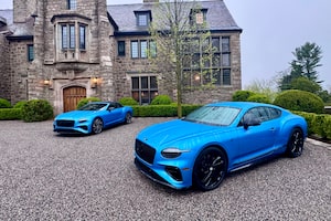 The convertible GTC S and hardtop GT S on display at an event in New York State. Both S models use Bentley’s High Performance Hybrid system, built around a four-litre twin-turbocharged V8.