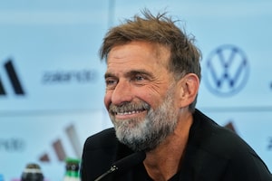 Newly appointed head coach of the German national soccer team Juergen Klopp attends a news conference at the headquarters of the German Football Association DFB in Frankfurt, Germany, Friday, July 24, 2026. (AP Photo/Michael Probst)