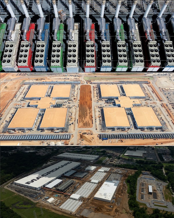 Data centres in Germany (top), Texas (middle) and Mississippi (bottom).