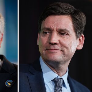 In this two-photograph panel; B.C. Conservative Leader John Rustad, left, and B.C. NDP Leader David Eby, right, pause while addressing supporters on election night, in Vancouver, on Saturday, October 19, 2024. THE CANADIAN PRESS/Ethan Cairns, Darryl Dyck
