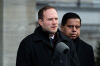 Minister of Housing, Infrastructure and Communities Nate Erskine-Smith speaks to reporters following a cabinet shuffle at Rideau Hall in Ottawa, on Friday, Dec. 20, 2024. The federal government had inked deals with nine Ontario municipalities and two Saskatchewan cities to address homelessness.THE CANADIAN PRESS/Spencer Colby