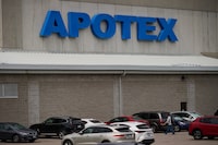 Workers leave an Apotex pharmaceutical manufacturing facility in Richmond Hill, Ont., on June 9, 2026.  