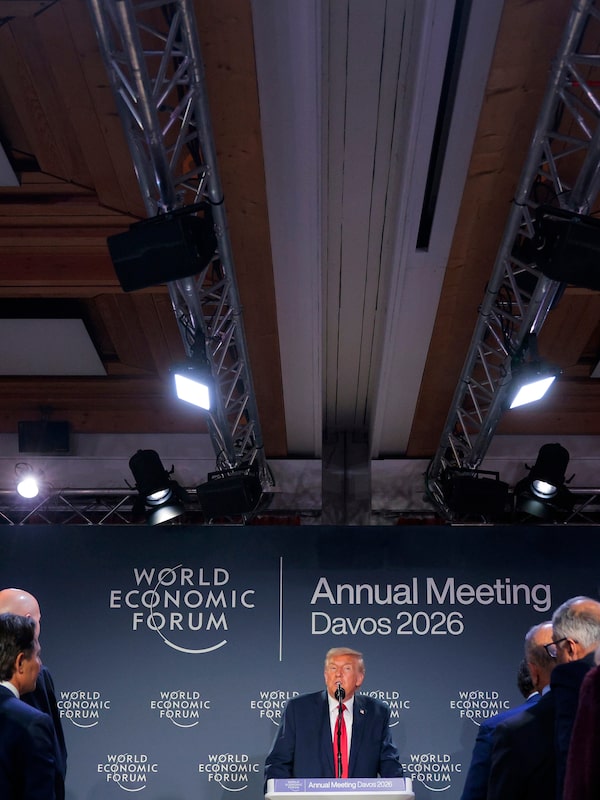  U.S. President Donald Trump speaks during a reception for business leaders at the World Economic Forum annual meeting on Wednesday in Davos, Switzerland.