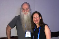 Lisa Melchior, managing partner and founder of Vertu Capital, Canada’s first private equity firm founded by a woman, right, is pictured with Mark Leonard, CEO of Constellation Software, at the 2022 Canadian Venture Capital and Private Equity Association’s annual conference in Ottawa.