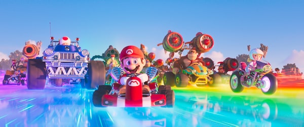 (from left) Toad (Keegan-Michael Key), Mario (Chris Pratt), Donkey Kong (Seth Rogen) and Princess Peach (Anya Taylor-Joy) in Nintendo and Illumination’s The Super Mario Bros. Movie, directed by Aaron Horvath and Michael Jelenic.