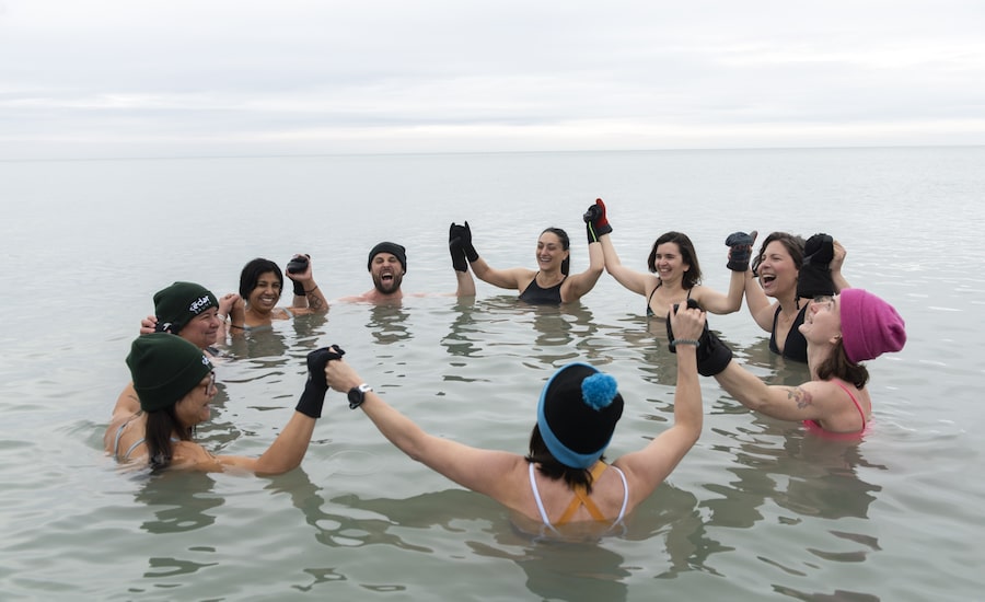 On a spring morning in Toronto, Sedar Sauna's first group of the day takes a dip in Lake Ontario so they can warm themselves in the cedar box across the beach.