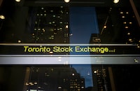 The TSX ticker is photographed in Toronto, on Thursday, February 27, 2020