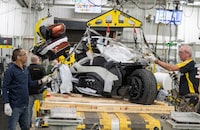 The Can-Am Spyder is packaged for shipping at BRP Inc. manufacturing facilities in Valcourt, Que., on Monday, Jan. 26, 2026. 