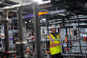 Mangrove Lithium founder and CEO Saad Dara poses for a photograph at the company's electrochemical lithium refining facility, in Delta, B.C., on Wednesday, April 15, 2026. THE CANADIAN PRESS/Darryl Dyck