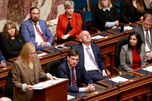 Minister of Finance Brenda Bailey tables her first budget in the legislative assembly at legislature in Victoria, B.C., on Tuesday, March 4, 2025. THE CANADIAN PRESS/Chad Hipolito