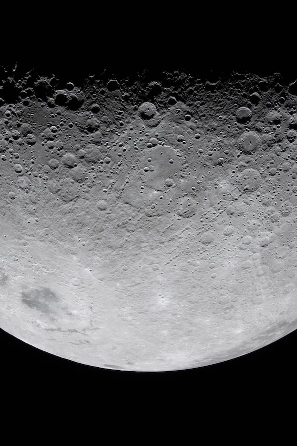 The cratered surface of the moon as photographed by the crew of Artemis II on April 6, 2026.