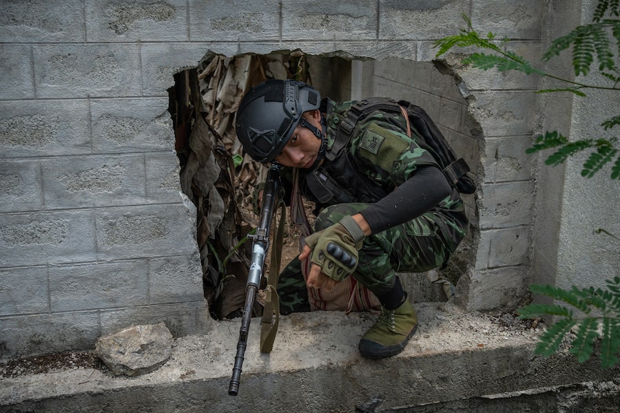 A Karenni fighter at a compound in Shan State, near the front line in Myanmar's civil war. Since 2021, the Karenni and allied groups have been fighting the ruling junta.