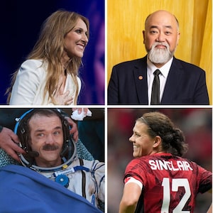 Top row: Celine Dion, Paul Sun-Hyung Lee, Pamela Anderson. Bottom row: Chris Hadfield, Christine Sinclair, Sarah Polley