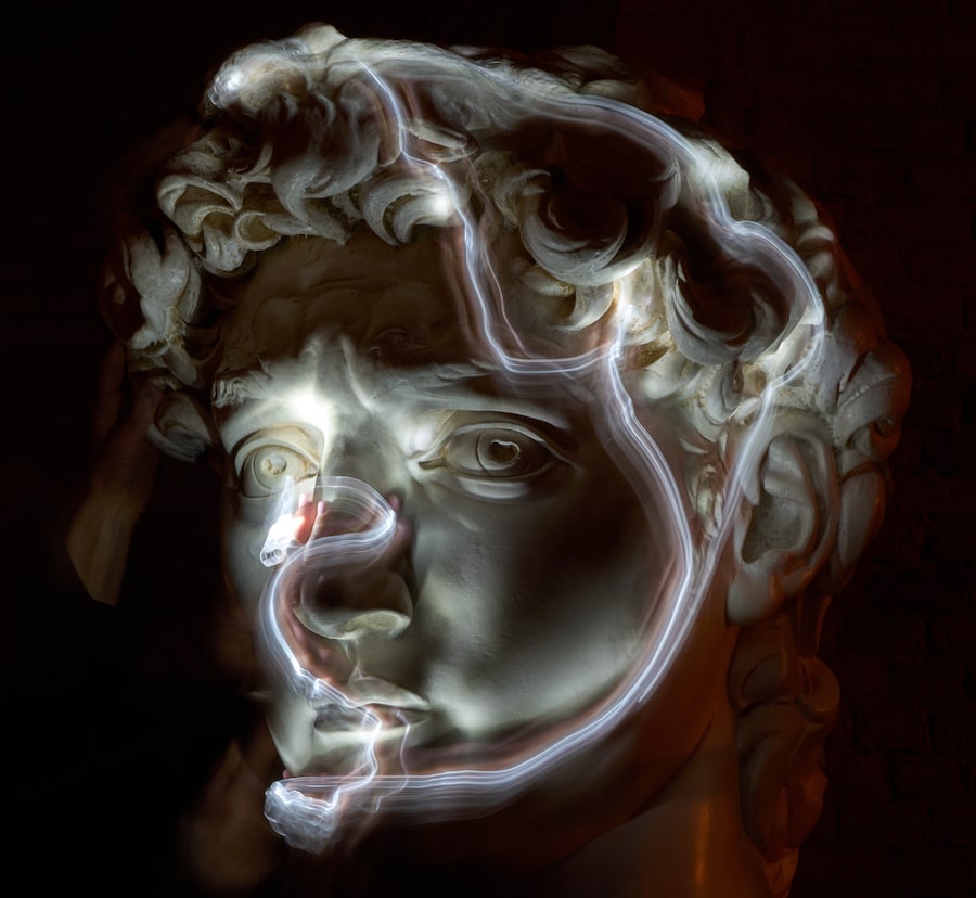 Stefania Terrè, who is blind, wore a light on her finger as she explored a model of Michelangelo’s David for this long-exposure photo. The real David is in Florence, far from this tactile museum on the Adriatic coast.