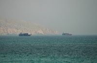 Vessels at the Strait of Hormuz, as seen from Musandam, Oman, July 9. Iran's Foreign Minister Abbas Araqchi had arrived in Oman amid efforts to ease Gulf tensions and secure shipping through the Strait of Hormuz.