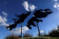 An installation of the silhouette of the Falkland Islands at the Malvinas Cenotaph in Buenos Aires pays homage to the Argentine soldiers who died in the 1982 war with Britain.