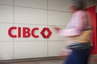 Pedestrians pass by CIBC ATMs near Union Station in downtown Toronto on August 29, 2024. The Canadian Imperial Bank of Commerce (CIBC) reported a spike in third-quarter profits this week as the bank dialled back money set aside for problem loans while simultaneously enjoying double-digit revenue growth.
August 29, 2024.
(Sammy Kogan/The Globe and Mail)
