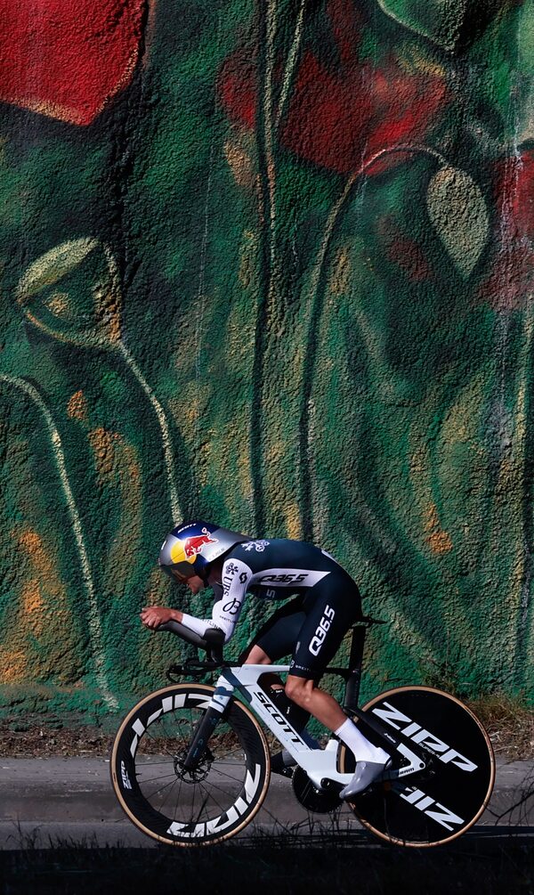 Thomas Pidcock, a British rider with Q36.5 Pro Cycling, races through Albania’s capital of Tirana earlier this month in the second stage of the Giro d’Italia. The Globe followed the team in two of the later Italian legs.