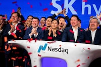 Semiconductor and memory chip company SK Hynix CEO Kwak Noh-Jung attends the company's opening bell ceremony at the Nasdaq market on the day of their IPO, New York City, July 10.