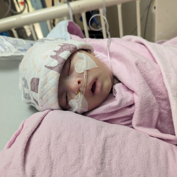 Maryam Fatima in bed when she returned to hospital in February, 2024 when her seizures worsened and began affecting the opposite side of her body.