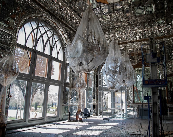 During a government-led press tour of the Golestan Palace on March 3, the Tehran complex had broken windows, debris on the floor and other signs of damage from air strikes that began a few days earlier.