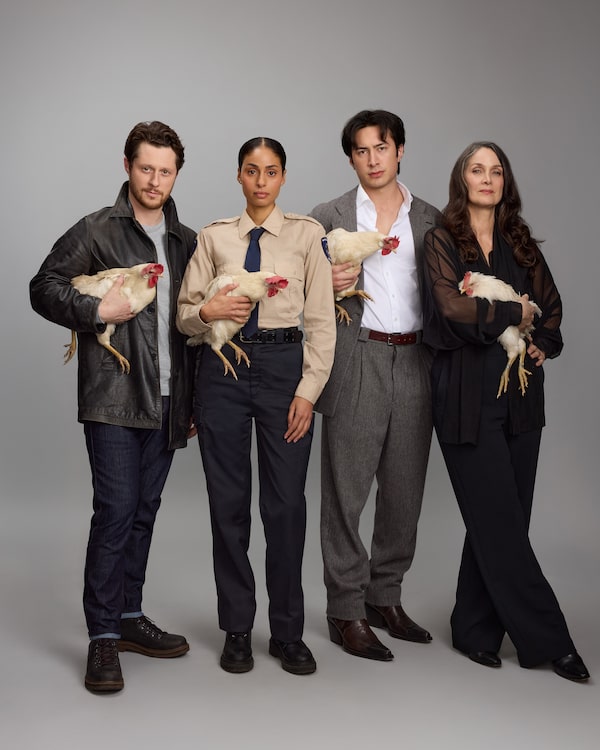 The stars of YAGA, left to right: Noah Reid, Clark Backo, Hudson Williams and Carrie-Anne Moss.