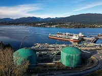Crude oil tankers sit docked at the Westridge Marine Terminal in Burnaby, B.C., November, 2025. The tankers from L-R are New Alliance, Yu Fu Zuo, and Navig8 Precision.