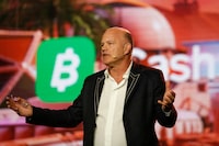 MIAMI, FLORIDA - APRIL 8: Mike Novogratz, CEO of Galaxy Investment Partners, gestures as he speaks during the Bitcoin 2022 Conference at Miami Beach Convention Center on April 8, 2022 in Miami, Florida. The worlds largest bitcoin conference runs from April 6-9, expecting over 30,000 people in attendance and over 7 million live stream viewers worldwide.(Photo by Marco Bello/Getty Images)