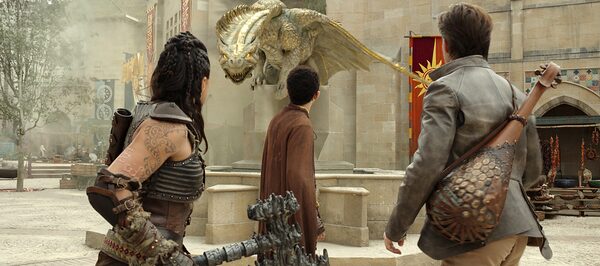 Michelle Rodriguez plays Holga, Justice Smith plays Simon and Chris Pine plays Edgin in Dungeons & Dragons: Honor Among Thieves from Paramount Pictures and eOne.