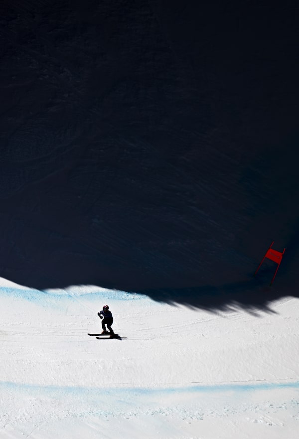 An athlete competes during a para alpine skiing training session ahead of the Milan Cortina Winter Paralympic Games at Tofane Alpine Skiing Centre in Cortina d'Ampezzo, Italy, on Wednesday.