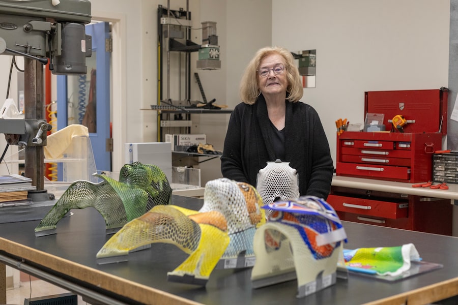 Marilyn Kimura takes a moment inside a lab where radiation masks are made at the Cross Cancer Institute in Edmonton, Alta., on Thursday.