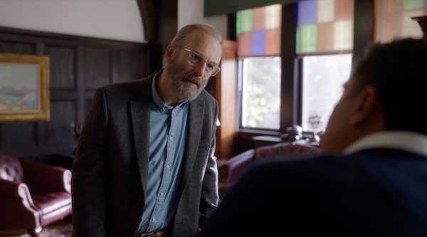 Lucky Hank, a witty midlife meltdown tale starring Bob Odenkirk as Professor “Hank” Devereaux, Jr., the unlikely chairman of an English department at a badly underfunded college who becomes increasingly unhinged navigating the dysfunctional chaos of personal and academic life. Courtesy of AMC