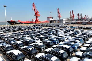 Chery cars for export are seen stacked at the port in Lianyungang, in eastern China's Jiangsu province on January 12, 2026. (Photo by AFP via Getty Images) / China OUT