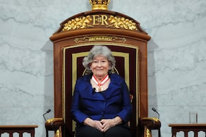 Governor General Louise Arbour takes the throne after her oath in the Senate as she is installed as Canada's 31st Governor General in Ottawa on Monday, June 8, 2026. THE CANADIAN PRESS/Sean Kilpatrick