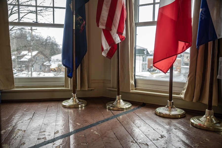 The Haskell Free Library & Opera House in Stanstead, Que. is the only trans-national library and opera house on a closed border. The Canada-U.S. border, which cuts through the building, is marked with tape on the floor.