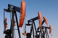 Oilfield pumpjacks, belonging to Canadian Natural Resources, pump crude oil at the Hussar Oil & Gas Field near Hussar, Alberta, Sept. 25, 2025. THE CANADIAN PRESS IMAGES/Larry MacDougal