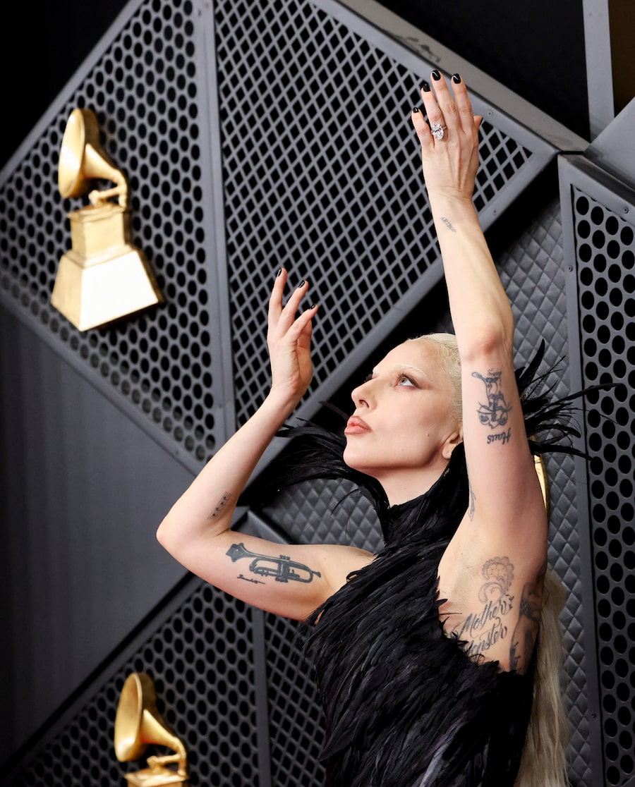Lady Gaga poses at the red carpet during the 68th Annual Grammy Awards in Los Angeles, on Sunday.