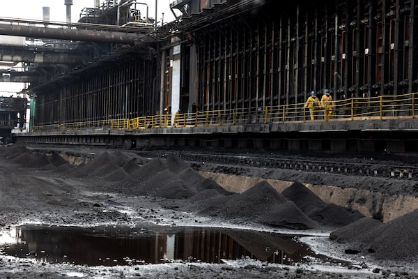 The cokemaking facilities at Algoma Steel, where coal is transformed into coke in large ovens. Iron ore and limestone are added to the coke and then fed into the blast furnace to make red hot iron and that, is turned into steel. (Deborah Baic / The Globe and Mail)