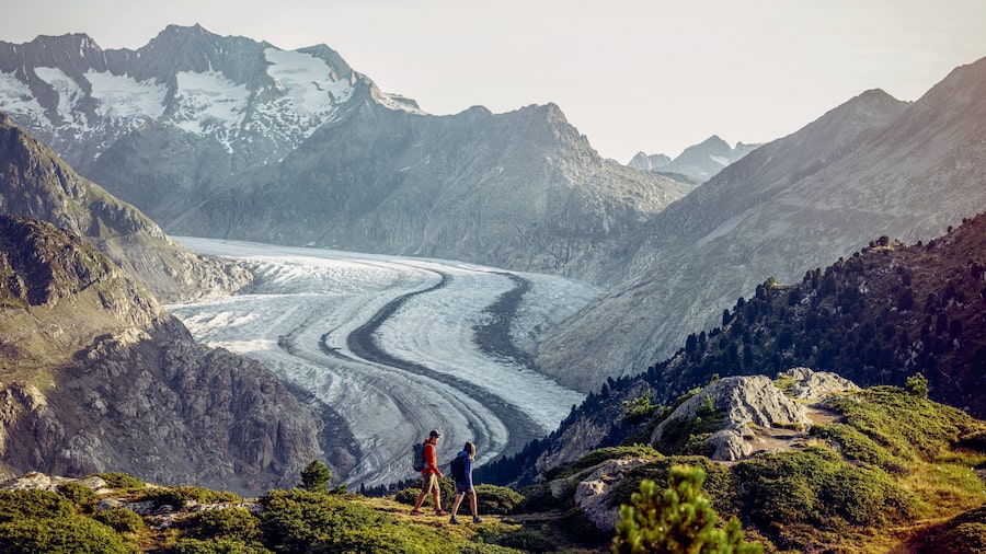 Wandern Aletsch Glacier in Switzerland.