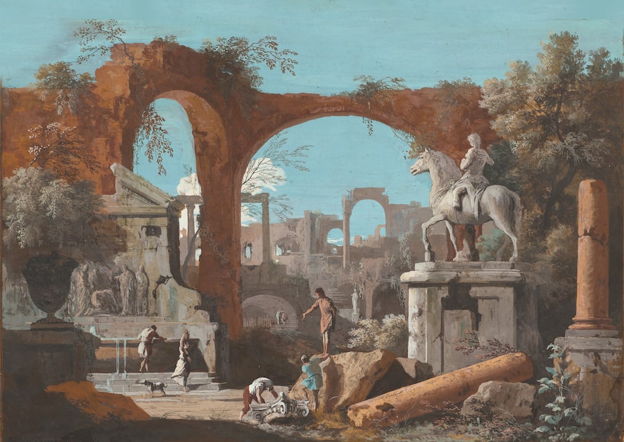 A Capriccio of Roman Ruins, by Marco Ricci (1676-1729).
