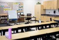 A teacher's desk in a classroom is seen at Wazoson Public School of the Ottawa-Carleton District School Board (OCDSB) in Ottawa, on Friday, Dec. 5, 2025. THE CANADIAN PRESS/Justin Tang