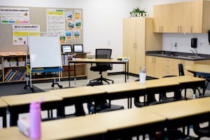 A teacher's desk in a classroom is seen at Wazoson Public School of the Ottawa-Carleton District School Board (OCDSB) in Ottawa, on Friday, Dec. 5, 2025. THE CANADIAN PRESS/Justin Tang